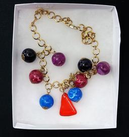 Costume Jewelry Necklace w/ Chunky Multicolored Glass Beads