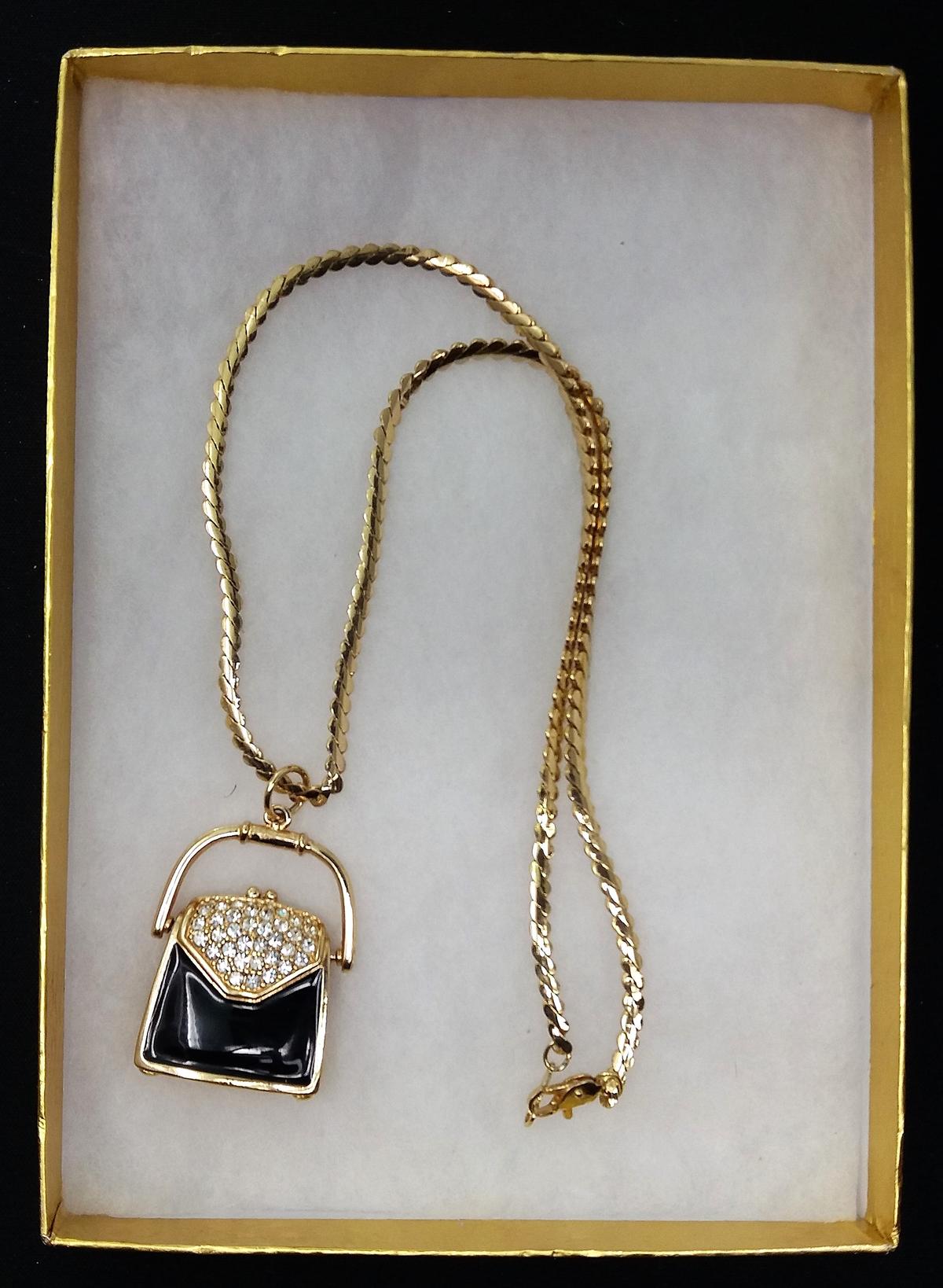 Gold-Tone Opening Purse Locket Necklace