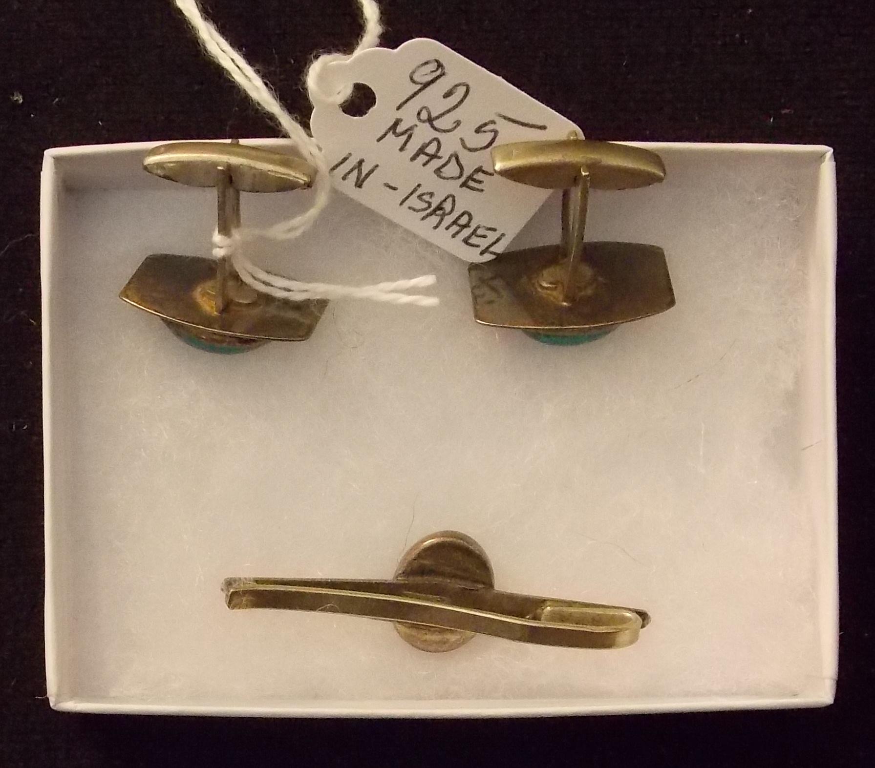 Israeli Sterling Silver Cufflink and Tie Tack Set