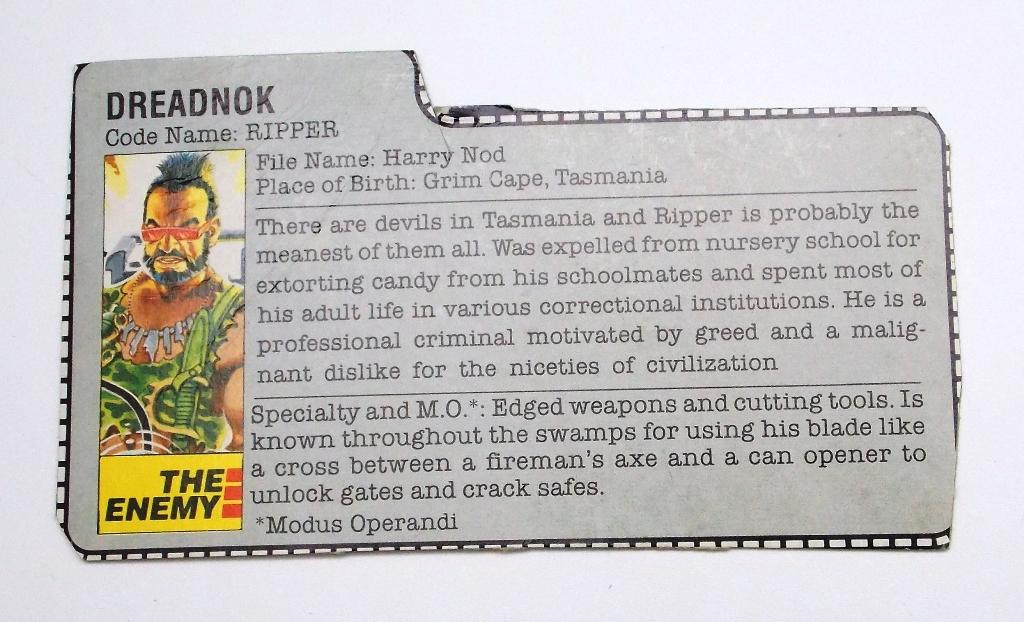 Vintage Dreadnok Ripper GI Joe FileCard