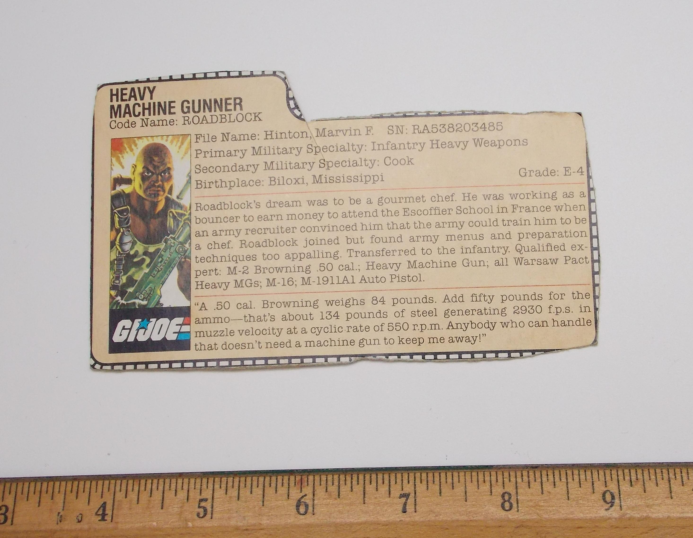 Vintage Roadblock GI Joe FileCard