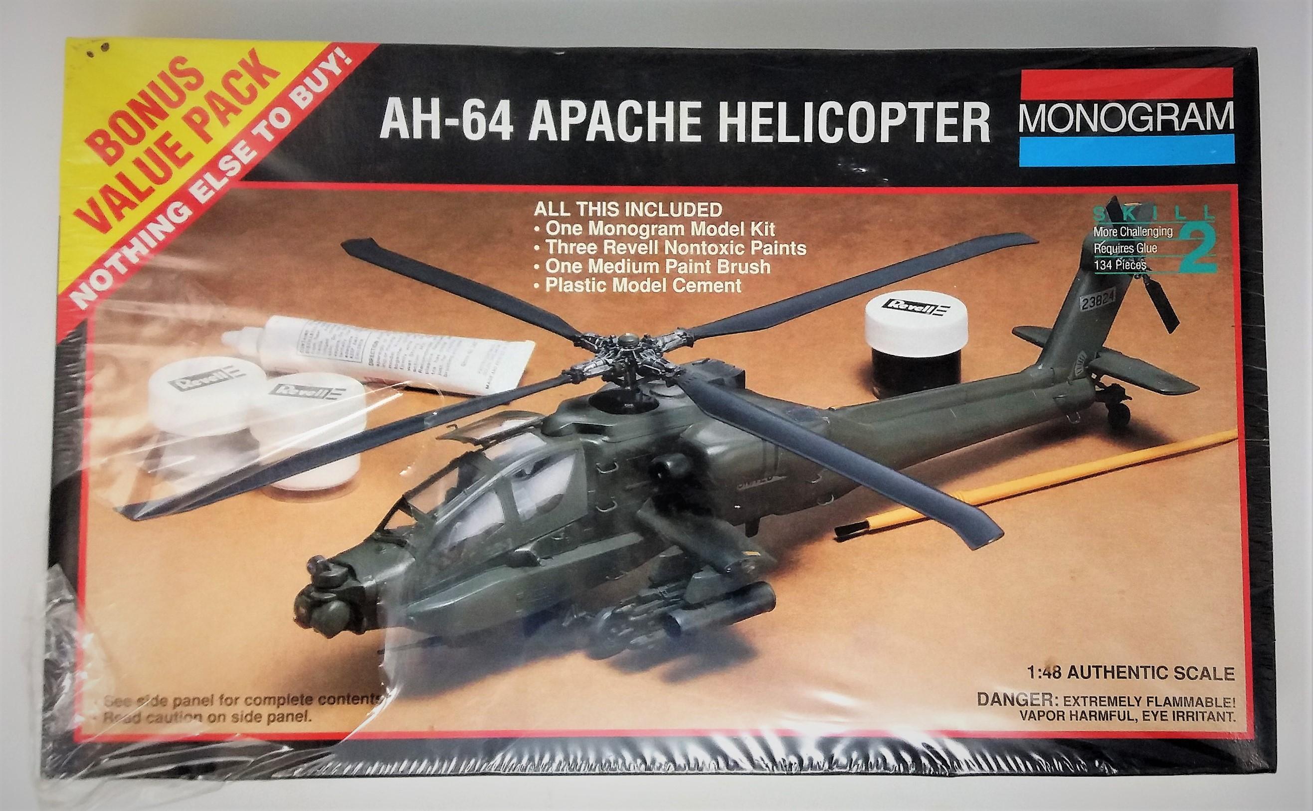 1/48 Scale AH 64 Apache Attack Helicopter Monogram Plastic Model Kit