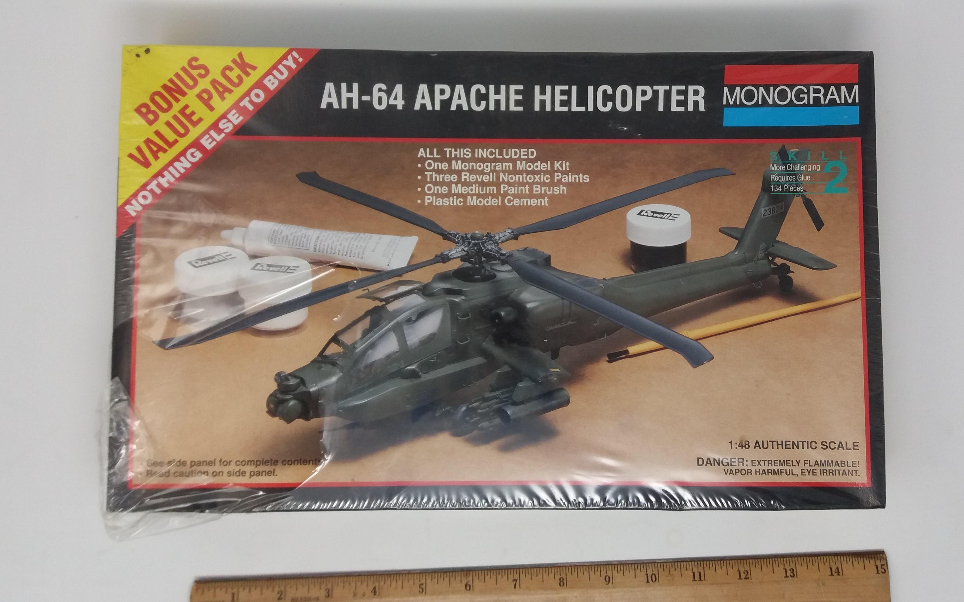 1/48 Scale AH 64 Apache Attack Helicopter Monogram Plastic Model Kit