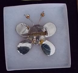 Vintage Butterfly Brooch w/ Orange & Citrine Pronged Stones