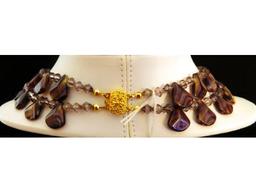 Vintage Fashion Jewelry Necklace with Amethyst, Glass, and Crystal