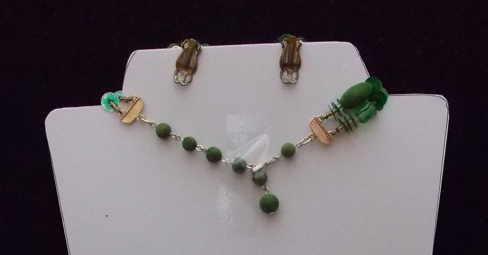 Necklace & Earring set w/ Velvet Beads & Crystal