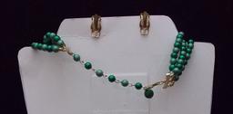 Necklace & Earring set w/ Celluloid Beads & Green Crystal