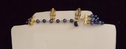 Vintage Necklace & Earring set w/ Blue Beads & Violet Crystal