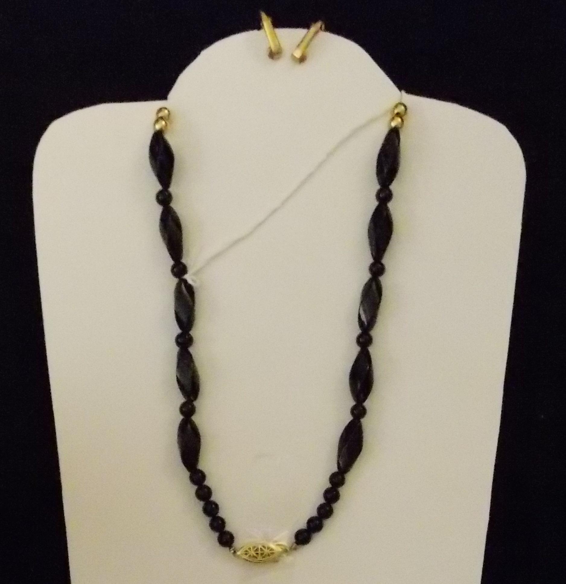 14K 1/20 Gold Filled Necklace & Earring set w/ Clear & Black Stone