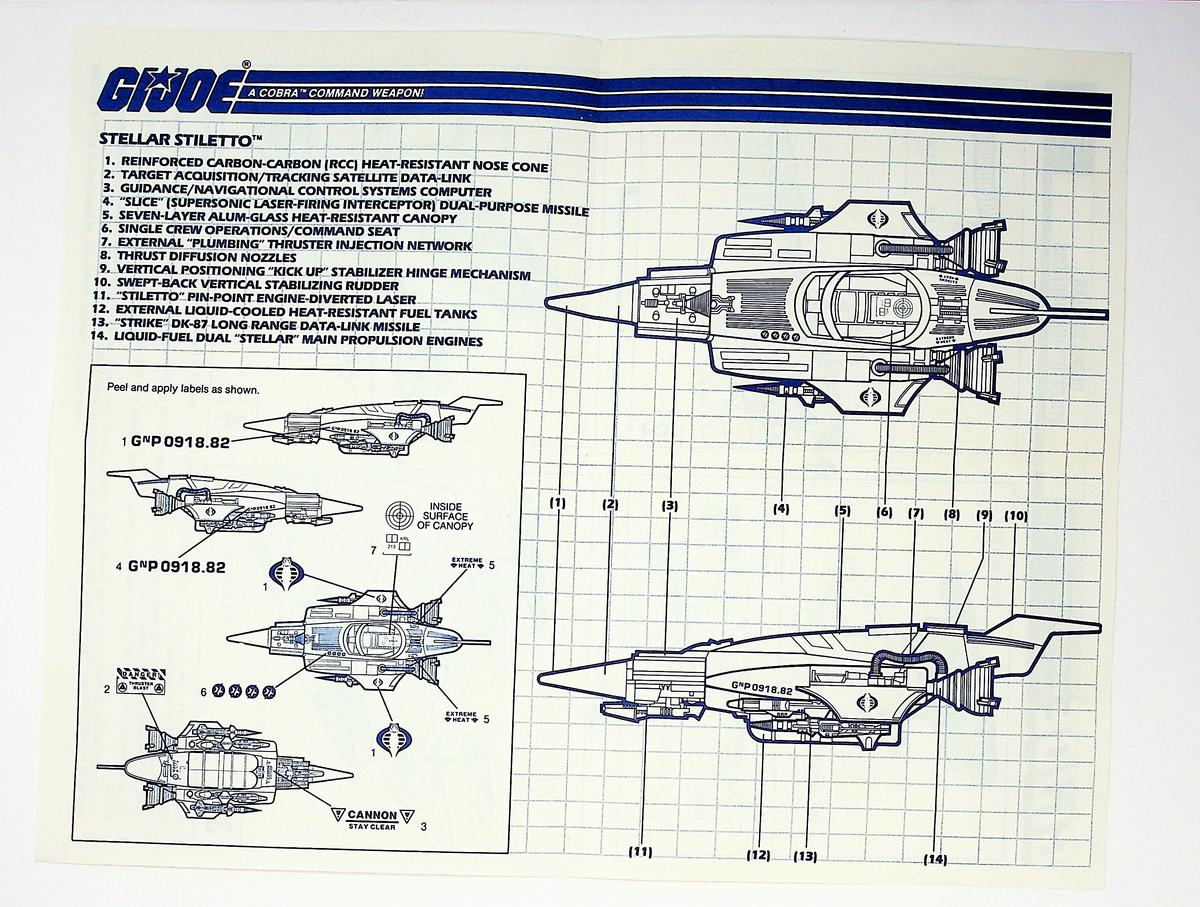 GI Joe Vintage Stellar Stiletto Original Hasbro Vehicle Blueprints / Instructions Hasbro