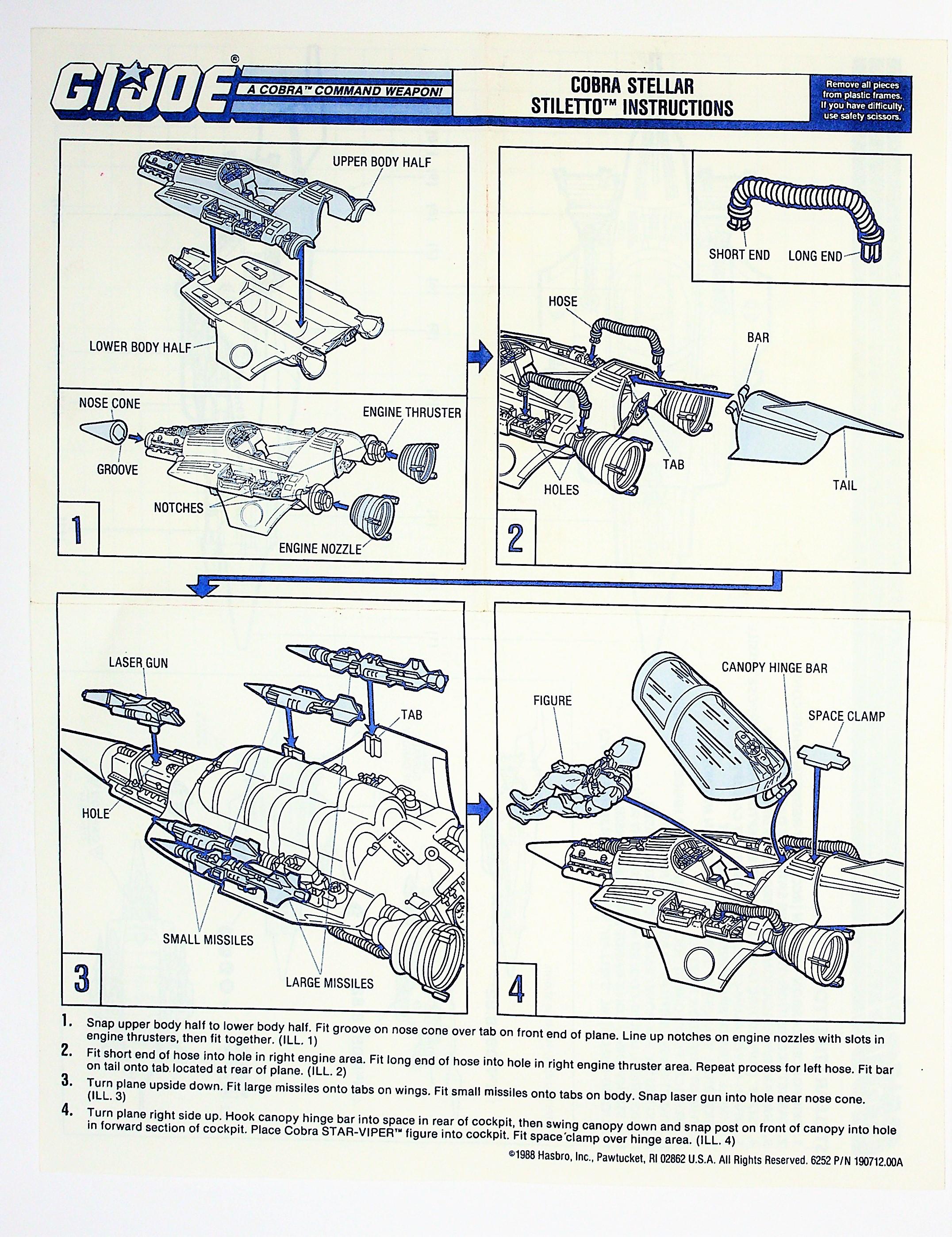 GI Joe Vintage Stellar Stiletto Original Hasbro Vehicle Blueprints / Instructions Hasbro