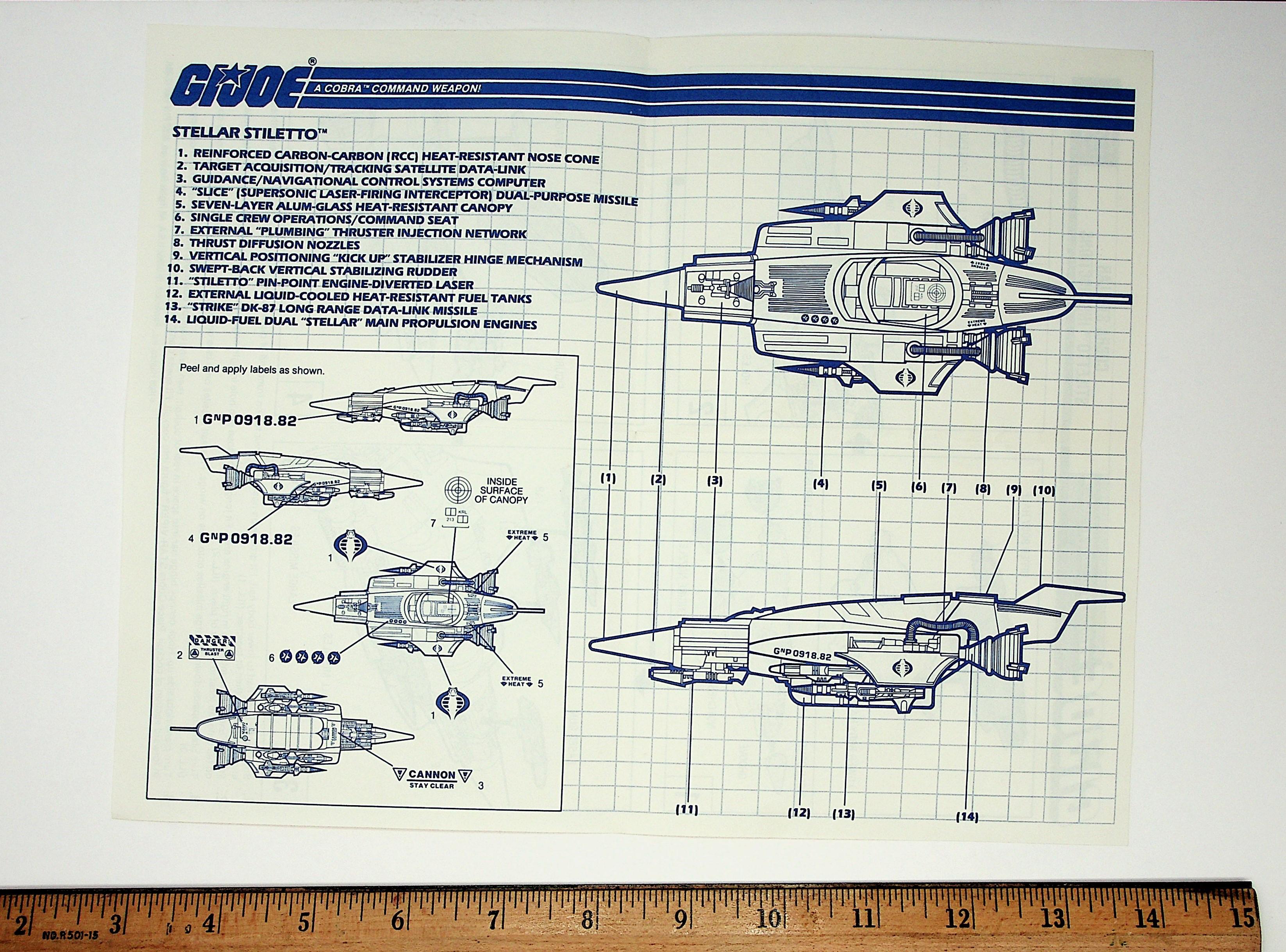 GI Joe Vintage Stellar Stiletto Original Hasbro Vehicle Blueprints / Instructions Hasbro