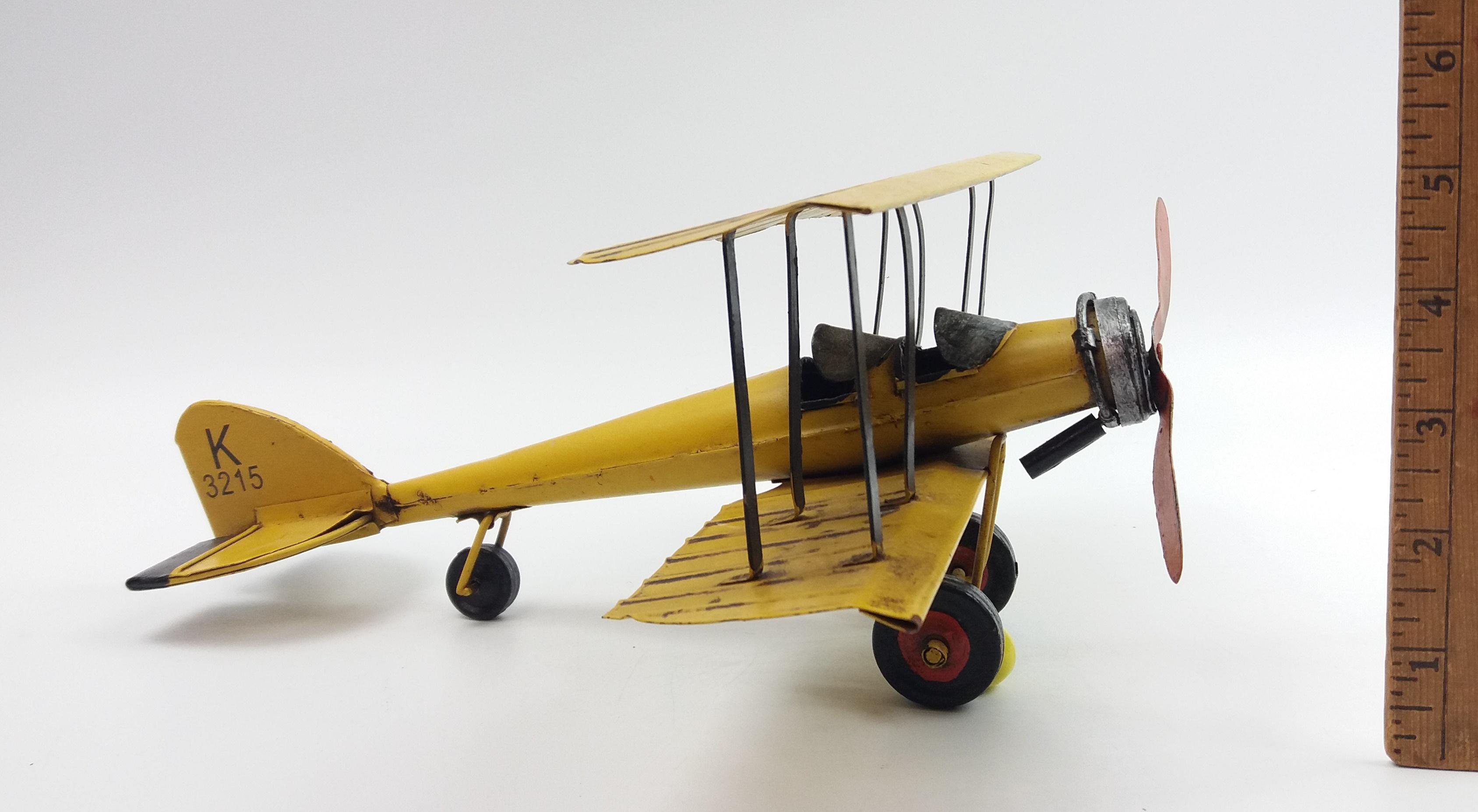 Vintage Tin Litho WWII Biplane Aircraft Metal Model