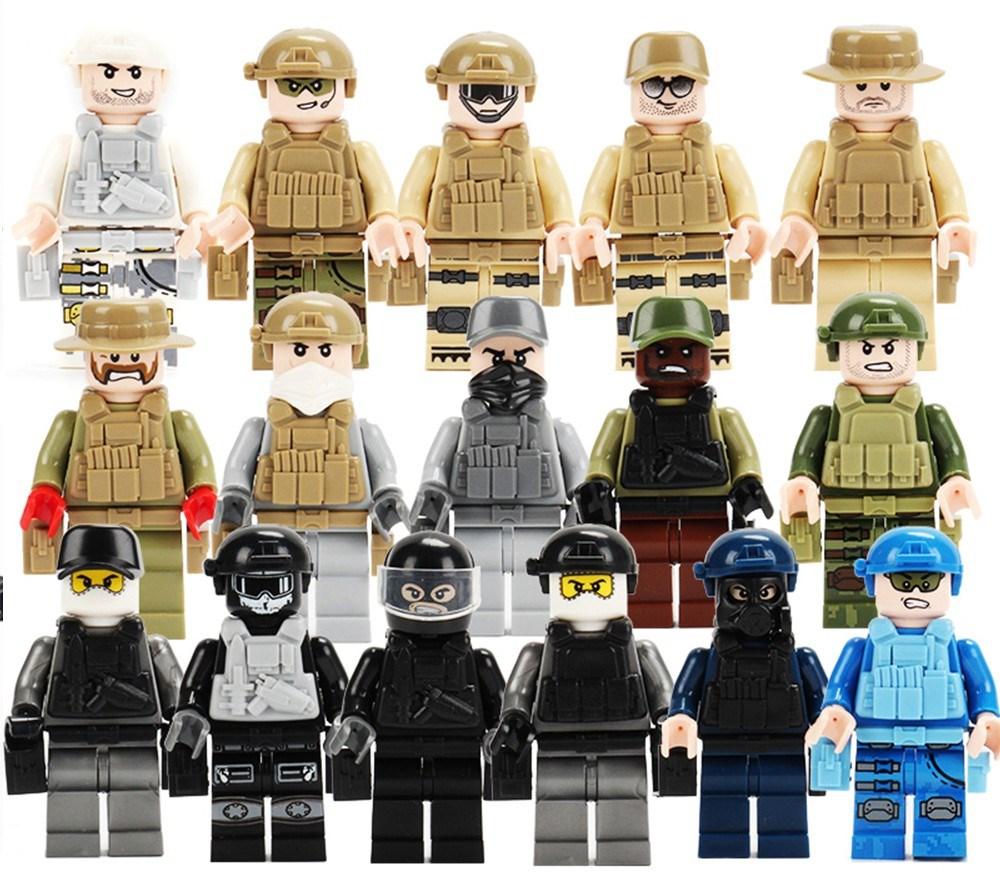 Lego-Style Military Mini-Figs SWAT Team of 16 minifigures