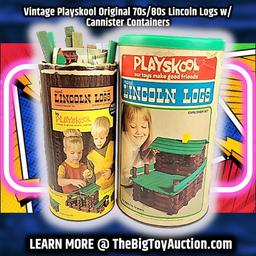 Vintage Playskool Original 70s/80s Lincoln Logs w/ Cannister Containers