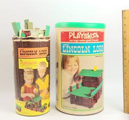 Vintage Playskool Original 70s/80s Lincoln Logs w/ Cannister Containers