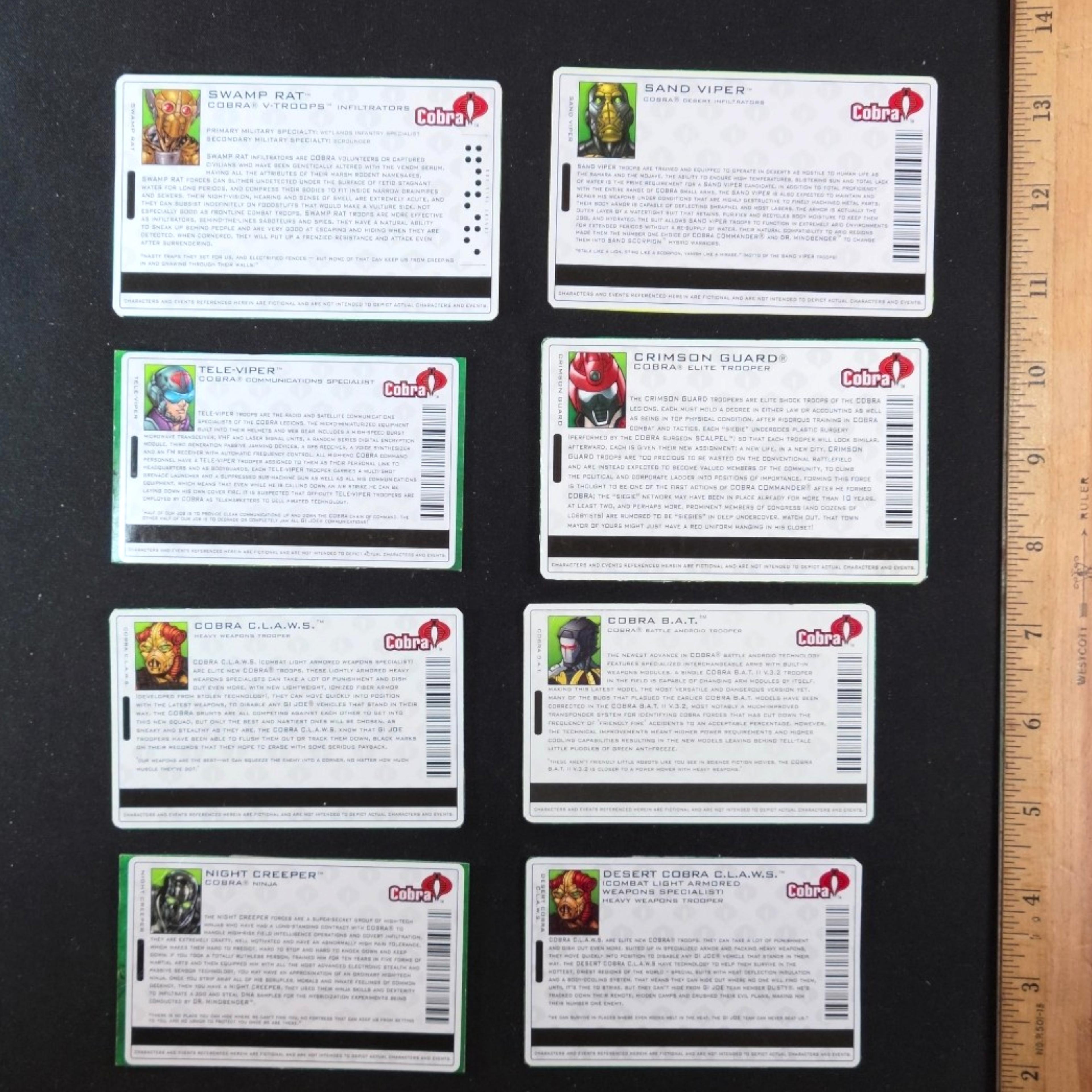 GI Joe Vs. Cobra / Spytroops / Valor Vs. Venom Vintage Cobra Troops File Card Grouping