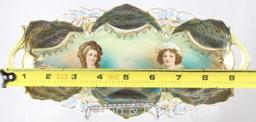 R.S. Prussia Lily Mold 29 relish dish with handle variation, double portrait with Countess Potocka