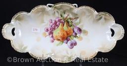 R.S. Prussia Mold 182 relish tray, 12.25" x 6.25", Fruit d?cor, red mark