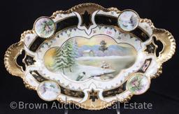 R.S. Prussia Medallion Mold 14 bun tray, 13"l x 9"w, Snowbird center d?cor with Sheepherder and Man