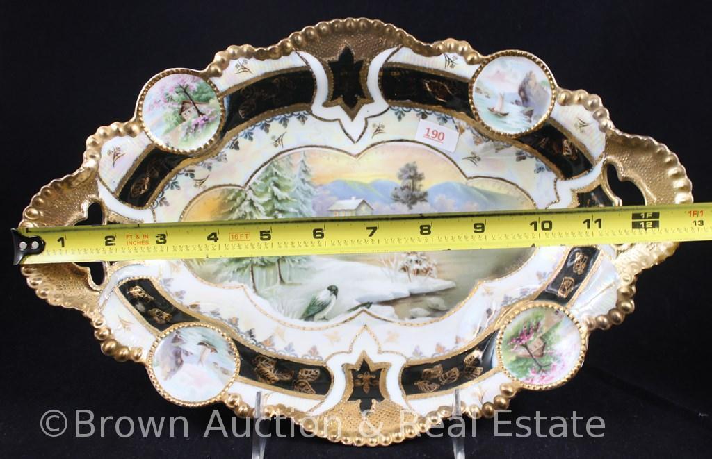 R.S. Prussia Medallion Mold 14 bun tray, 13"l x 9"w, Snowbird center d?cor with Sheepherder and Man