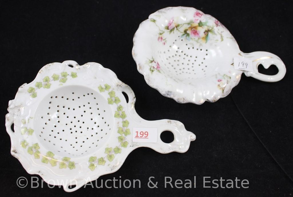 (2) Unm. RSP tea strainers, floral decorations