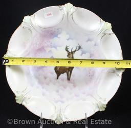 R.S. Prussia Mold 203 bowl with Stag scene on white satin finish, 10.25"d