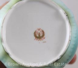 R.S. Prussia shaving mug with Swans and Portico on blue and green tones, 3.5"h, red mark - Rare and