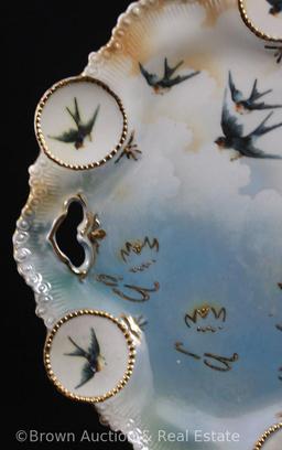 R.S. Prussia Medallion Mold 14 cake plate, 10.5"d, Swallows over faint clouds - Nice colors