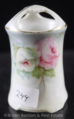 (2) Toothpick holders: 1-mrkd. R.S. Germany, floral d?cor; 1-mrkd. E.S Germany/Prov Saxe, scenic