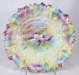 R.S. Prussia Leaf Wreath Mold 11 bowl, 10.25"d, lavender flowers with nice yellow/blue and purple