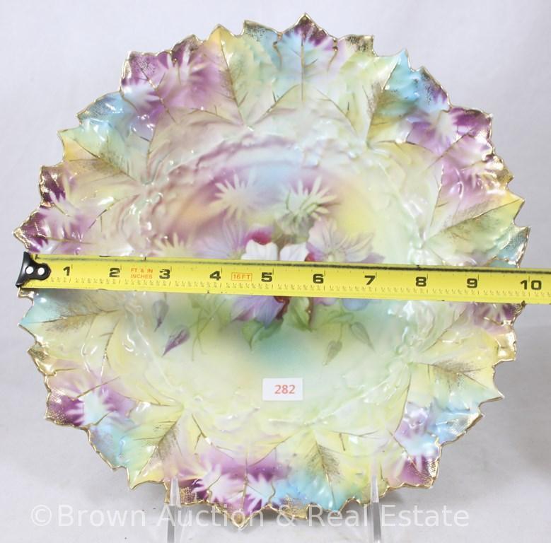 R.S. Prussia Leaf Wreath Mold 11 bowl, 10.25"d, lavender flowers with nice yellow/blue and purple