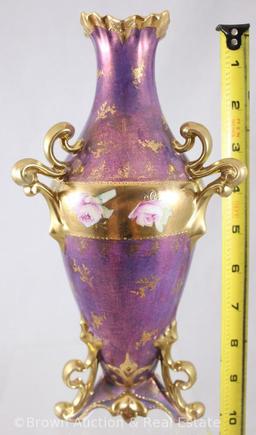 Mrkd. Royal Vienna Germany 10"h vase, Madame Recamier on elegant mold with 3 upper and 3 lower gold