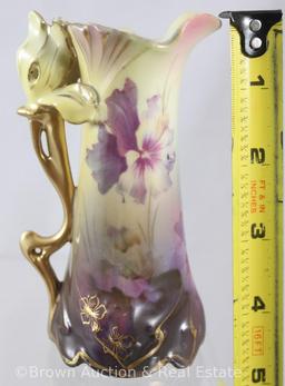 Mrkd. Royal Vienna Germany SS 4.5"h ewer in RSP Mold 585 (iris in relief forms handle), lavender