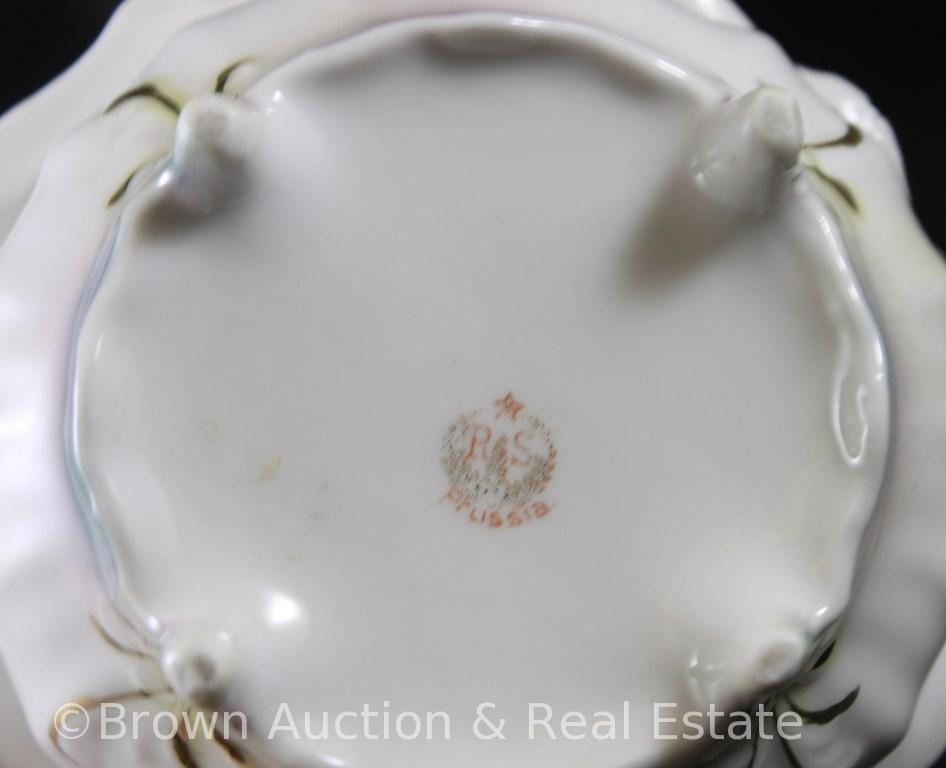 (2) R.S. Prussia pieces - both damaged: hair receiver with Reflecting Water Lilies, red mark (lid