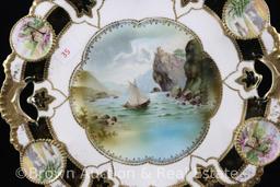 R.S. Prussia Mold Medallion Mold 14 cake plate, 10"d, Old Man in the Mountain center scene with