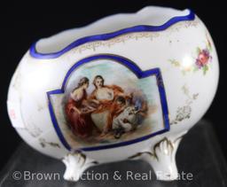 OS Germany (crown mark) footed egg-shaped bowl w/mythological scene, 3.25"h x 4.75"l