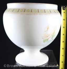 Mrkd. R.S. Poland 8" tall pedestal bowl/vase, large white roses