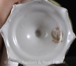 R.S. Prussia Mold 620 creamer and cov. sugar, molded jewels around top of body and on base decorated