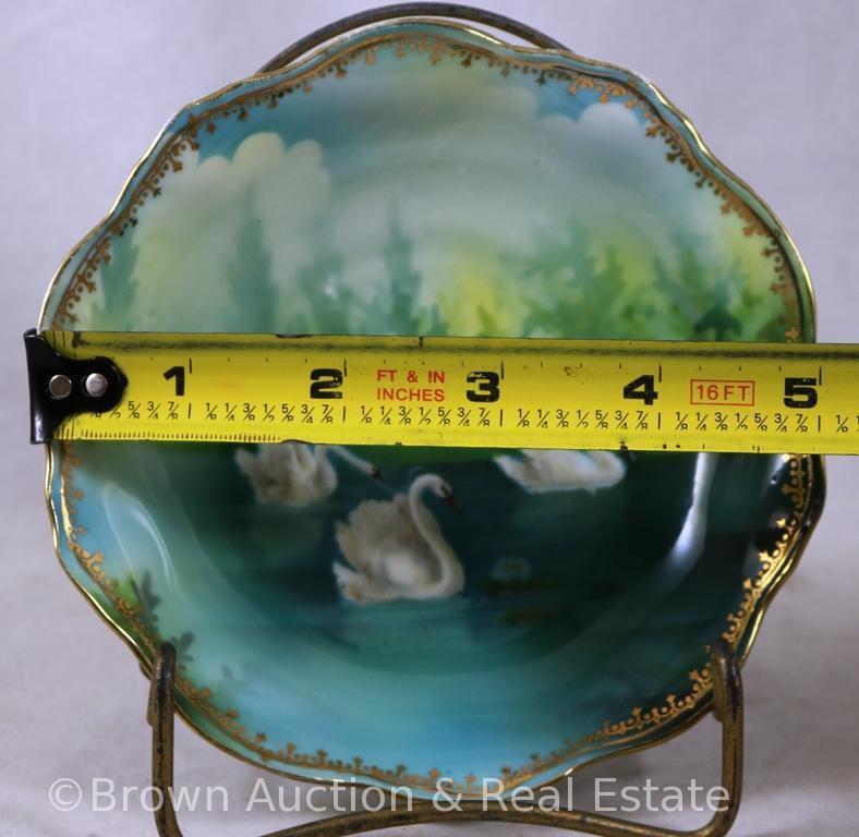 R.S. Prussia Mold 341 berry set, Swans with Gazebo scenic d?cor on green and blue: 10.5"d master and