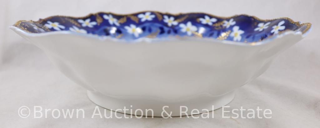 R.S. Prussia Mold 343 cobalt bowl, 10.25"d, floral d?cor with lots of gold trim, circle mold mark