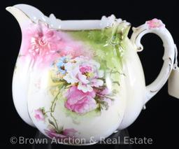 R.S. Prussia old style 6.5"h lemonade pitcher, mixed floral d?cor - Nice mold and color!