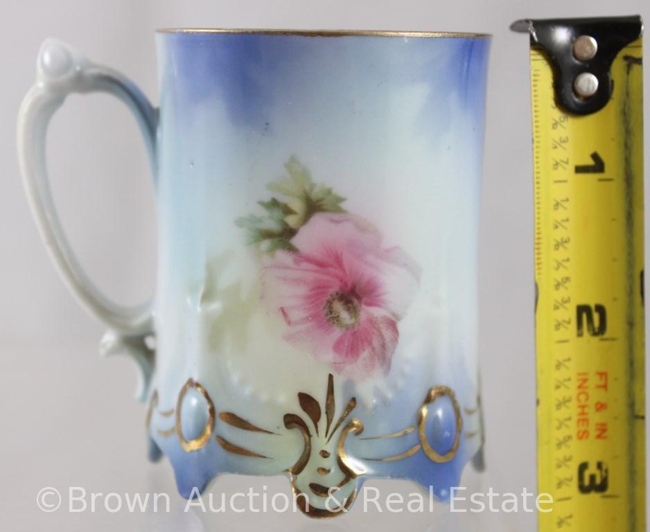 R.S. Prussia Ribbon and Jewel Mold 645 demi-tasse pot, 9.25"h, (4) cups/saucers, pink flowers on