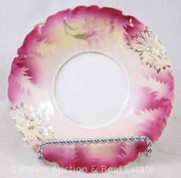 R.S. Prussia Carnation Mold 526 chocolate set, pink roses on white with nice yellow/green/rose