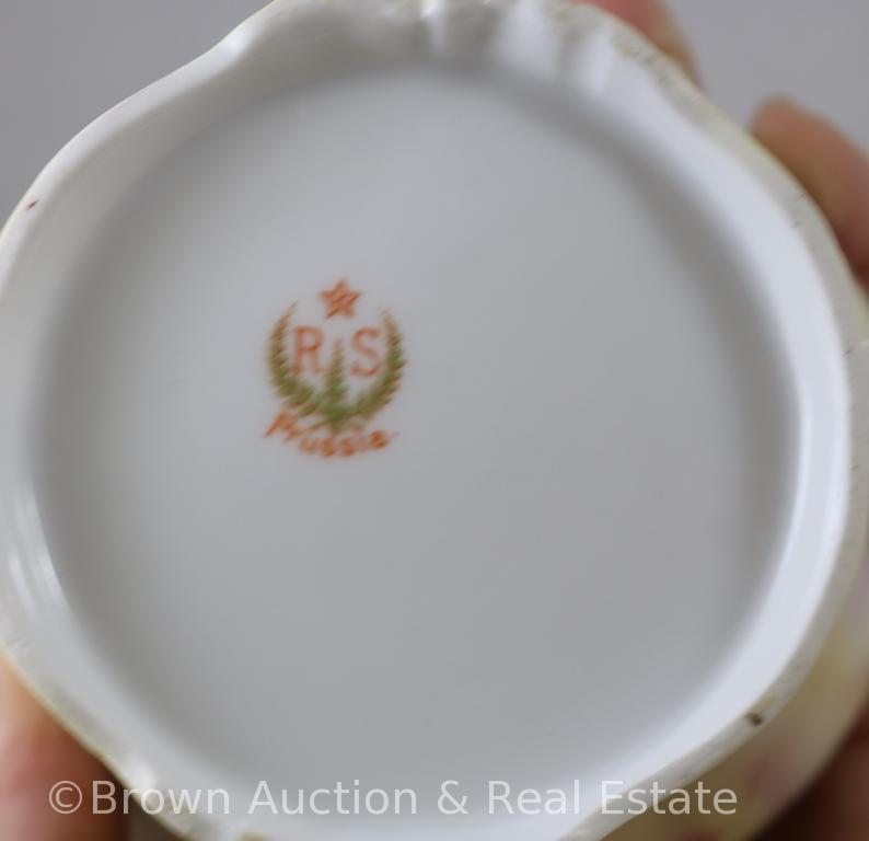 R.S. Prussia Carnation Mold 526 4.5"h creamer and cov. sugar, pink poppies with nice rose finish at