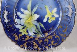 Mrkd. Royal Vienna Germany 11"d cake plate in RSP Mold 343, cobalt with jonquils and great gold