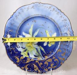Mrkd. Royal Vienna Germany 11"d cake plate in RSP Mold 343, cobalt with jonquils and great gold