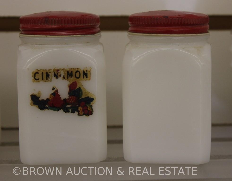 Vintage Kitchen grease jar, pepper shaker and (6) spice jars
