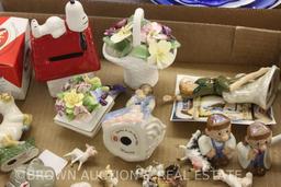 Box lot porcelain figurines - animals, people and flowers