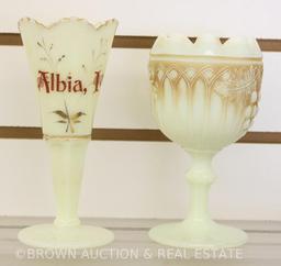 Custard Glass vase and goblet-shaped vase